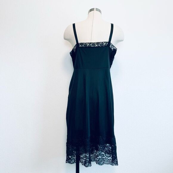 Vintage Black 60s Scallop Slip Dress Nightgown M Medium Lace Full Midi - Picture 3 of 6